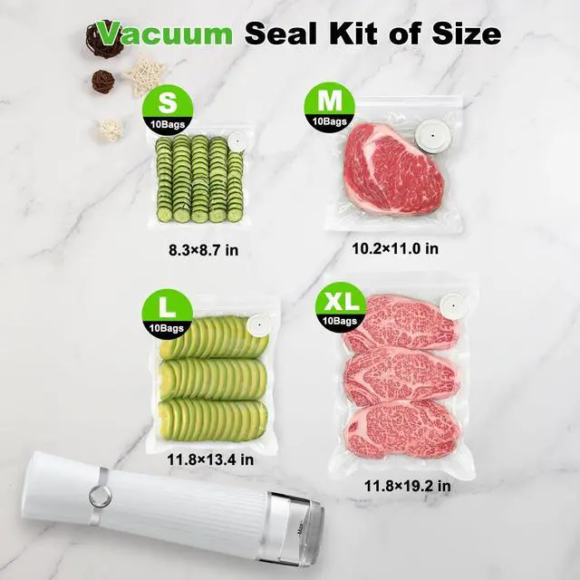 Alt view image 3 of 7 - Jexqizy Vacuum Sealer for Food (Compact Vacuum Sealer Machine + 40 Reusable Vacuum Bags), Handheld Vacuum Food saver for 10X Preservation & Fresh, Powerful 80Kpa Portable Vacuum Sealer