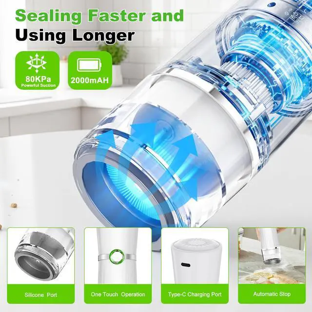 Alt view image 4 of 7 - Jexqizy Vacuum Sealer for Food (Compact Vacuum Sealer Machine + 40 Reusable Vacuum Bags), Handheld Vacuum Food saver for 10X Preservation & Fresh, Powerful 80Kpa Portable Vacuum Sealer