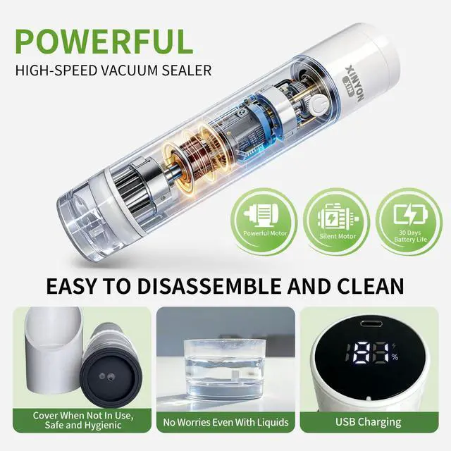 Alt view image 2 of 7 - Handheld Vacuum Sealer Machine with 30 Reusable Bags, Cordless Electric Food Preservation Pump for Meat and Sous Vide, USB Rechargeable Mini Sealing System for Kitchen