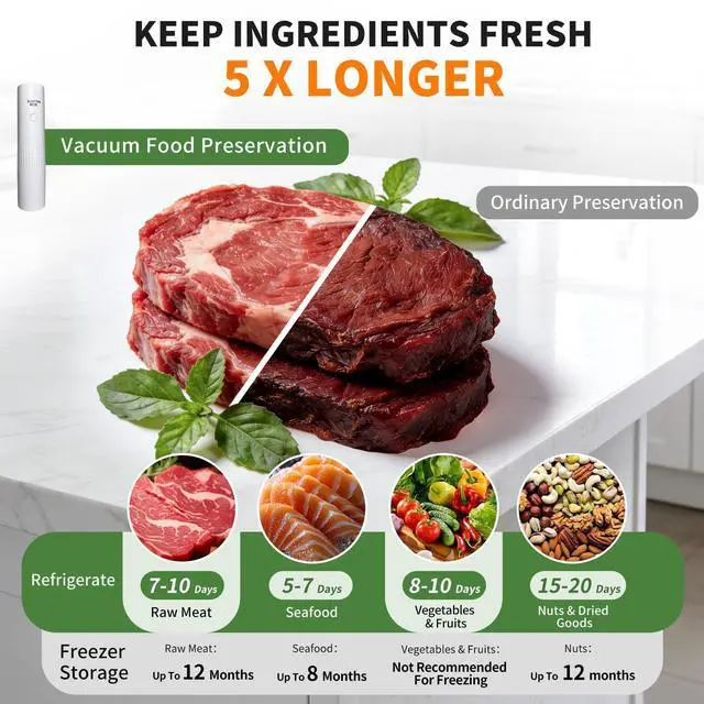 Alt view image 3 of 7 - Handheld Vacuum Sealer Machine with 30 Reusable Bags, Cordless Electric Food Preservation Pump for Meat and Sous Vide, USB Rechargeable Mini Sealing System for Kitchen