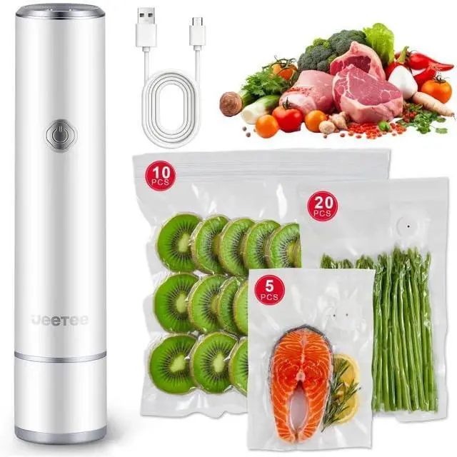 Main image of Compact Vacuum Sealer for Food with 35 Reusable Vacuum Bags(3 Sizes)- Portable Handheld Vacuum Sealer Machine, 60KPa Powerful Food Sealer Rechargeable for Kitchen, RV, Camping, Sous Vide, White