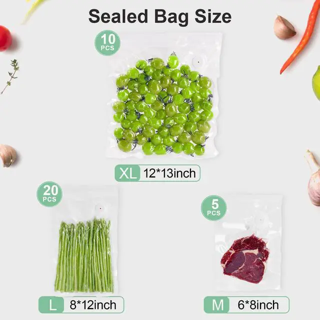 Alt view image 2 of 7 - Compact Vacuum Sealer for Food with 35 Reusable Vacuum Bags(3 Sizes)- Portable Handheld Vacuum Sealer Machine, 60KPa Powerful Food Sealer Rechargeable for Kitchen, RV, Camping, Sous Vide, White