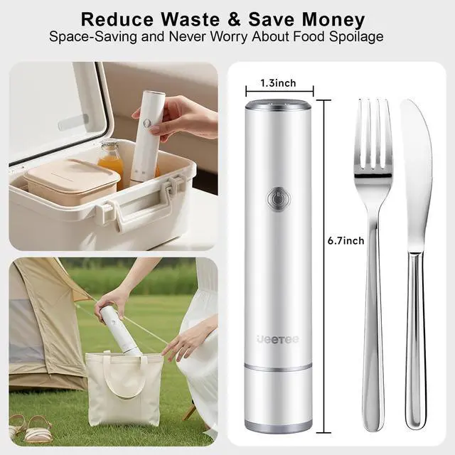 Alt view image 3 of 7 - Compact Vacuum Sealer for Food with 35 Reusable Vacuum Bags(3 Sizes)- Portable Handheld Vacuum Sealer Machine, 60KPa Powerful Food Sealer Rechargeable for Kitchen, RV, Camping, Sous Vide, White