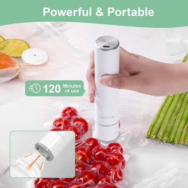 Alt view image 4 of 7 - Compact Vacuum Sealer for Food with 35 Reusable Vacuum Bags(3 Sizes)- Portable Handheld Vacuum Sealer Machine, 60KPa Powerful Food Sealer Rechargeable for Kitchen, RV, Camping, Sous Vide, White