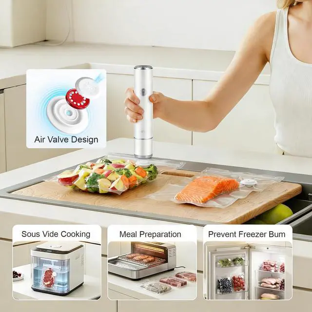 Alt view image 5 of 7 - Compact Vacuum Sealer for Food with 35 Reusable Vacuum Bags(3 Sizes)- Portable Handheld Vacuum Sealer Machine, 60KPa Powerful Food Sealer Rechargeable for Kitchen, RV, Camping, Sous Vide, White