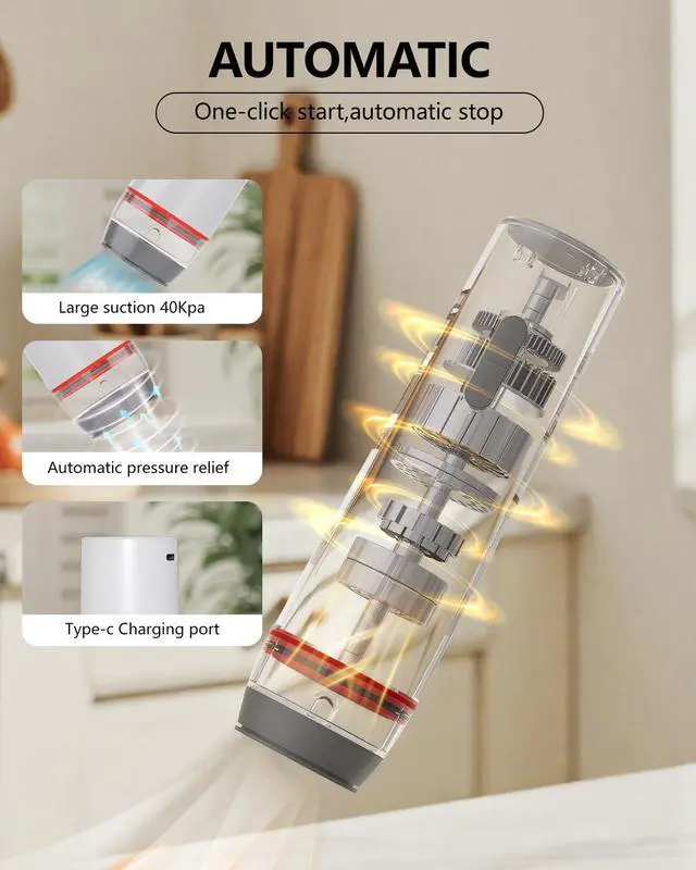 Alt view image 3 of 7 - Vacuum Sealer for Food with 30 Reusable Vacuum Bags, 6X Freshness Lock, Cordless Compact Handheld Vacuum Sealer Machine for Kitchen