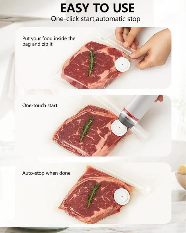 Alt view image 4 of 7 - Vacuum Sealer for Food with 30 Reusable Vacuum Bags, 6X Freshness Lock, Cordless Compact Handheld Vacuum Sealer Machine for Kitchen