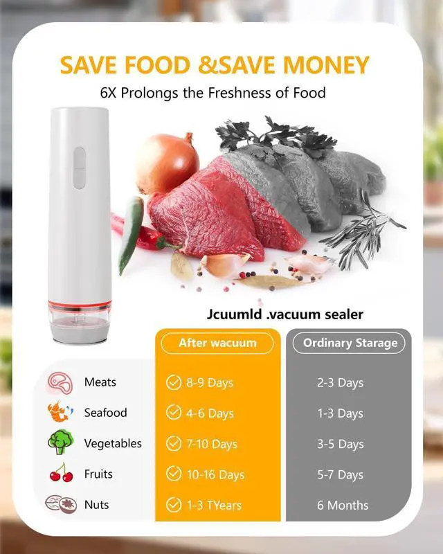 Alt view image 7 of 7 - Vacuum Sealer for Food with 30 Reusable Vacuum Bags, 6X Freshness Lock, Cordless Compact Handheld Vacuum Sealer Machine for Kitchen