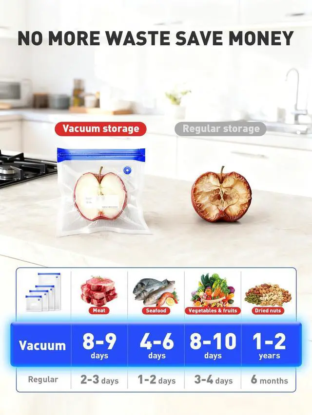 Alt view image 3 of 7 - 60 Pcs Reusable Vacuum Sealer Bags for Food, 3 Size BPA-Free Vacuum Storage Bags with Sealing Clips & Leak-Proof Design for Sous Vide Cooking, Freezer, Microwave Heating