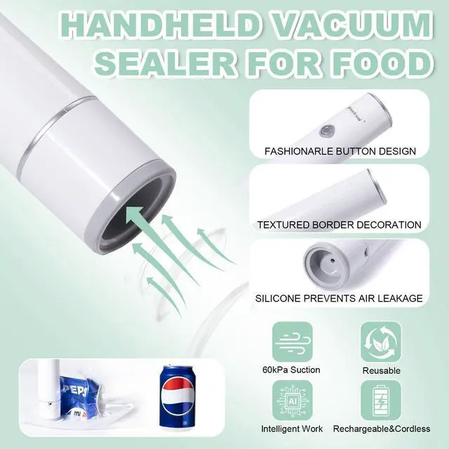 Alt view image 3 of 6 - Handheld Vacuum Sealer for Food Storage Portable & Rechargeable, Easy One-Hand Automatic Operation, 1 Vacuum Sealer + 30 Food Reusable Bags (50 Bags Optional)