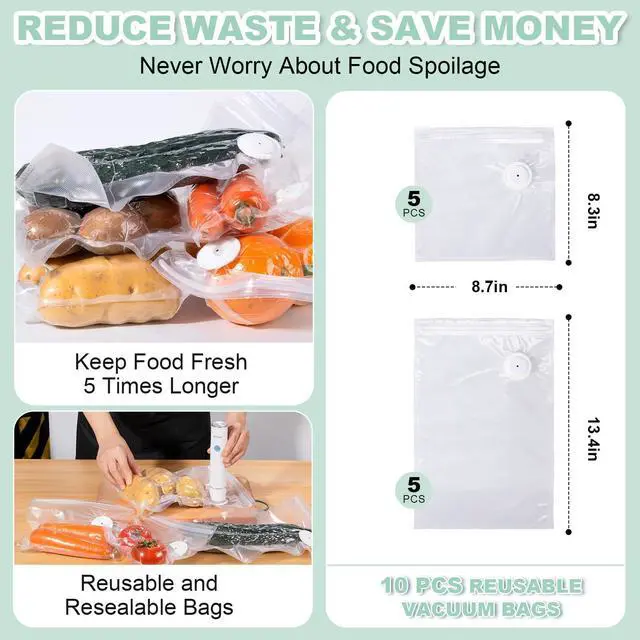 Alt view image 2 of 6 - Handheld Vacuum Sealer for Food Storage Portable & Rechargeable, Easy One-Hand Automatic Operation, 1 Vacuum Sealer + 10 Food Reusable Bags