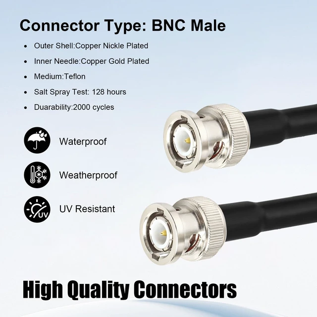 Alt view image 2 of 7 - RG8X BNC Male to BNC Male Cable 100FT, Ultra Low Loss BNC Cable 50 Ohm for for RF Radio, Network Analyzer, Modem, Oscilloscope, Signal Generator, Attenuator