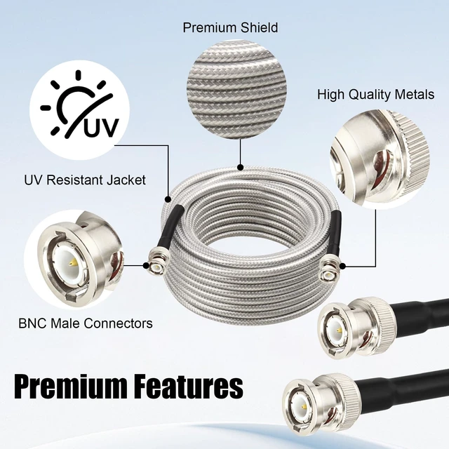 Alt view image 6 of 7 - RG8X BNC Male to BNC Male Cable 100FT, Ultra Low Loss BNC Cable 50 Ohm for for RF Radio, Network Analyzer, Modem, Oscilloscope, Signal Generator, Attenuator