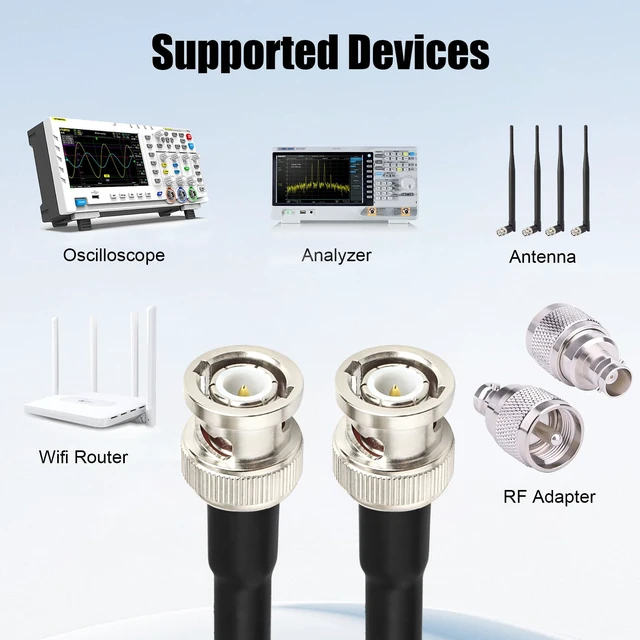Alt view image 7 of 7 - RG8X BNC Male to BNC Male Cable 100FT, Ultra Low Loss BNC Cable 50 Ohm for for RF Radio, Network Analyzer, Modem, Oscilloscope, Signal Generator, Attenuator
