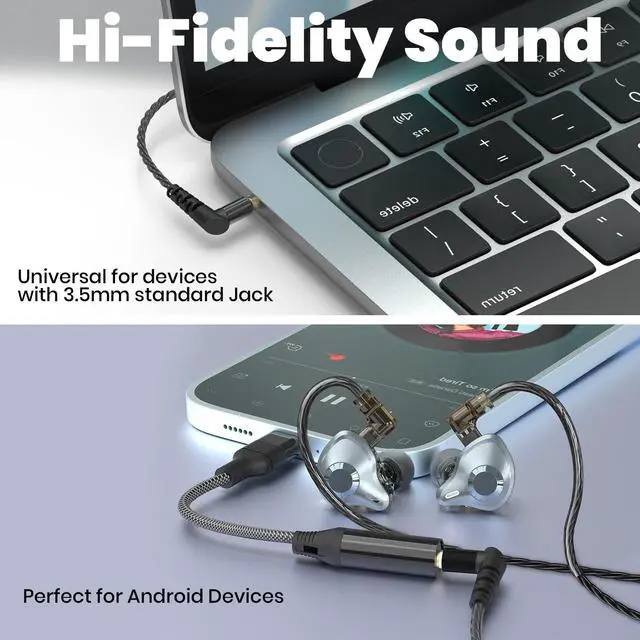 Alt view image 3 of 7 - in Ear Monitor Headphones, HiFi IEM Wired Earbuds, Deep Bass Sound Isolating Earphones with USB C to 3.5mm Adapter and Detachable 2 Pin Cable for Singer/ Musicians/ Drummers