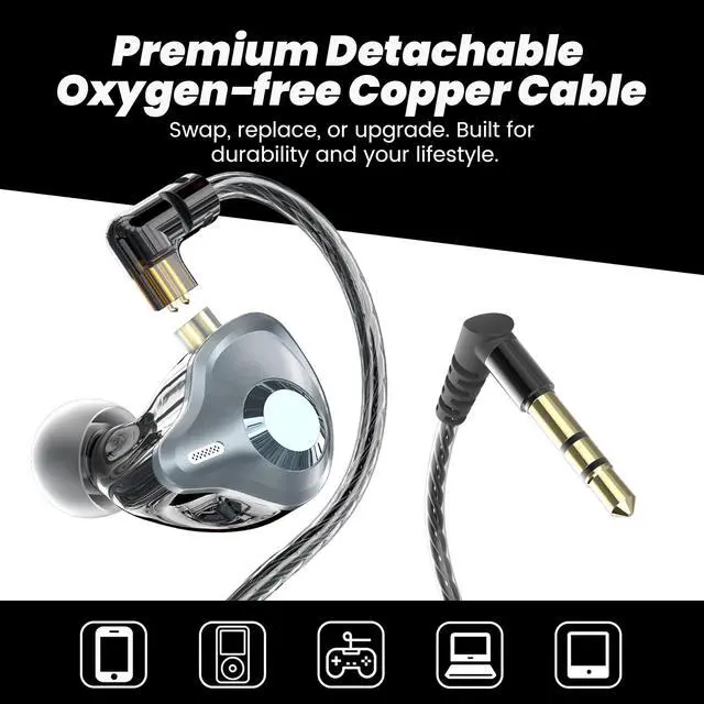 Alt view image 6 of 7 - in Ear Monitor Headphones, HiFi IEM Wired Earbuds, Deep Bass Sound Isolating Earphones with USB C to 3.5mm Adapter and Detachable 2 Pin Cable for Singer/ Musicians/ Drummers