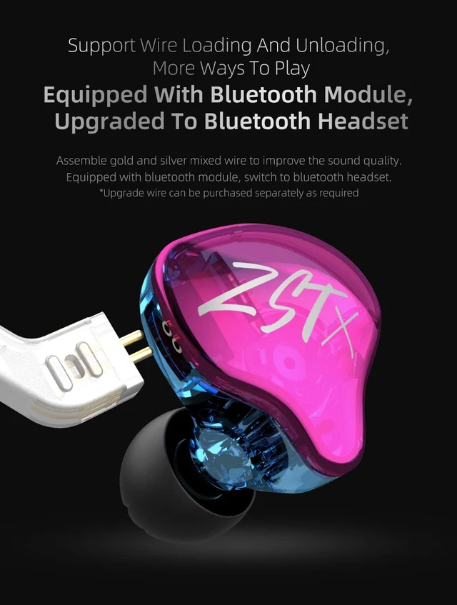 Alt view image 7 of 7 - KZ ZST X Hybrid in-Ear Earphones, Black HiFi Musician Monitor Earbuds, Detachable 2-Pin Cable, 10mm DD+BA, Noise-Isolating, In-Ear Headphones, Gaming IEM