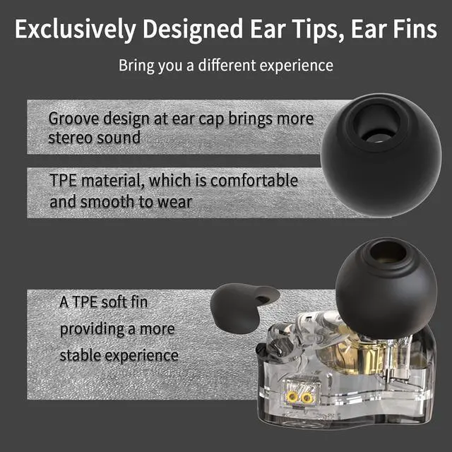 Alt view image 2 of 7 - CCZ Melody in Ear Monitors Wired Earbuds in Ear Headphones Without Microphone IEM HiFi Bass with 1DD 1BA, Ear fins, 4N OFC Cable for Musicians, Singer, on Stage, Studio (Nomic, Dark Black)