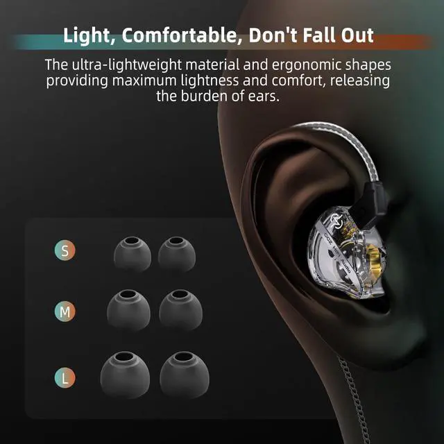 Alt view image 4 of 7 - CCZ DC01 Pro in Ear Monitor Headphones, iems for Gaming, Professional Gaming Earbuds Super Bass Wired Earphones with 1DD, Patent Ear fins, Ear tips, for Singers Musicians Podcaster (black without mic)