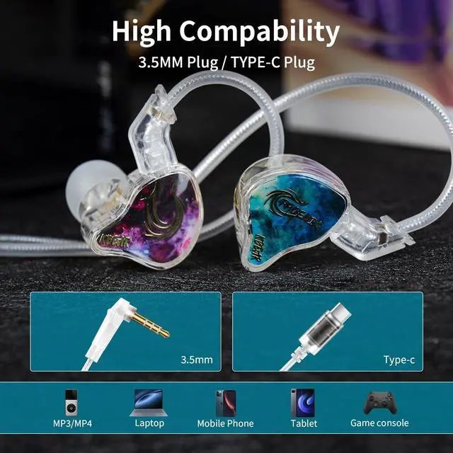 Alt view image 6 of 6 - KBEAR Phoenix Wired Earbuds IEMs, Purple with Mic | in Ear Headphones with 10mm DD+PET Driver, Stereo Clear Sound Gaming Headphones, in Ear Monitor for Music Gaming