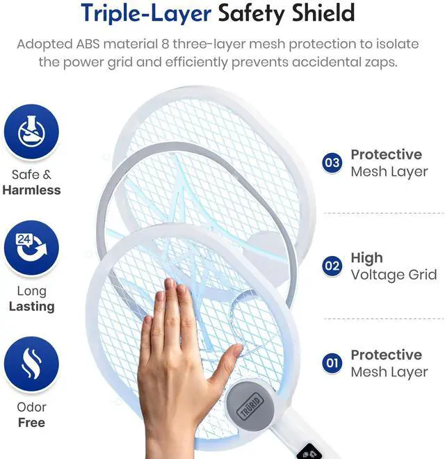 Alt view image 4 of 7 - Fly Swatter and Bug Zapper Indoor - 2-in-1 Electric Swatter with Rechargeable Mosquito Zapper, High-Voltage Fly Killer and UV Light Mosquito Trap for Effective Indoor and Outdoor Use