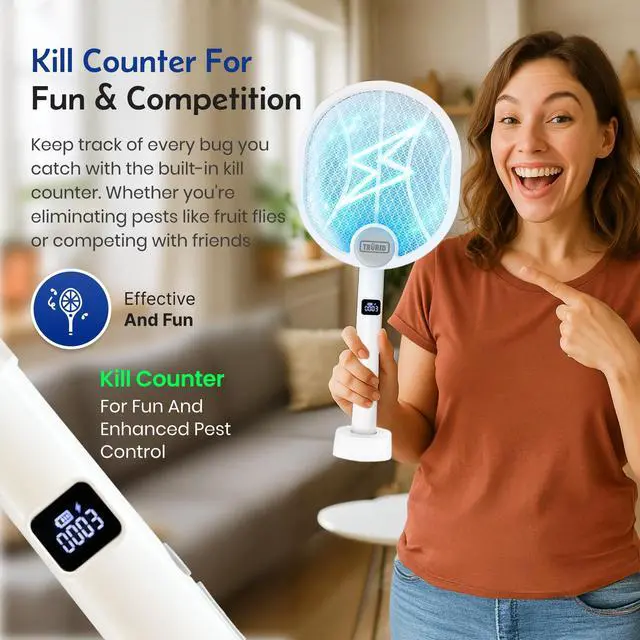 Alt view image 5 of 7 - Fly Swatter and Bug Zapper Indoor - 2-in-1 Electric Swatter with Rechargeable Mosquito Zapper, High-Voltage Fly Killer and UV Light Mosquito Trap for Effective Indoor and Outdoor Use