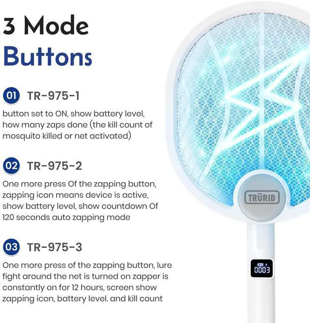 Alt view image 6 of 7 - Fly Swatter and Bug Zapper Indoor - 2-in-1 Electric Swatter with Rechargeable Mosquito Zapper, High-Voltage Fly Killer and UV Light Mosquito Trap for Effective Indoor and Outdoor Use