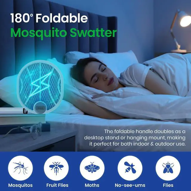 Alt view image 7 of 7 - Fly Swatter and Bug Zapper Indoor - 2-in-1 Electric Swatter with Rechargeable Mosquito Zapper, High-Voltage Fly Killer and UV Light Mosquito Trap for Effective Indoor and Outdoor Use