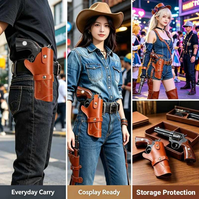 Alt view image 5 of 7 - Faux Leather Concealed Carry Waist Belt Bag with Magazine Slot, Multi-Function Discreet OWB Tactical Pistol Holster for Outdoor Hunting Camping