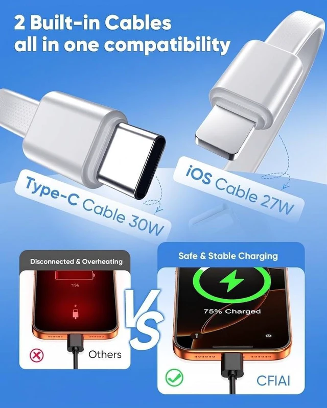 Alt view image 6 of 7 - SolidState 30W Fast Charging Power Bank, 10000/20000mAh Portable Charger with Builtin USBC & Lightning Cable, Supports Simultaneous MultiDevice Charging, LED Display, Travel Essential External Bat