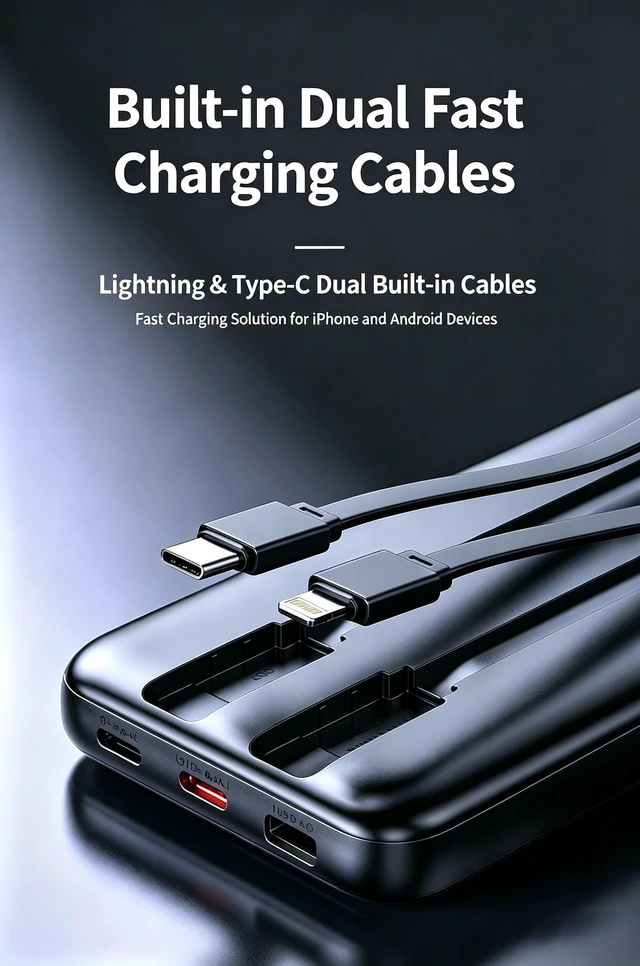 Alt view image 3 of 7 - SolidState Power Bank, 30W PD Fast Charging Portable Charger, 10000mAh / 20000mAh Large Capacity Battery Pack with Builtin Lightning & TypeC Dual Cables, LED Digital Display, MultiDevice Charging
