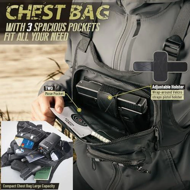Alt view image 2 of 7 - RXW Tactical Chest Bag for Men Women, EDC Lightweight Breathable Chest Pack, Adjustable Storage Pouch for Hiking Running Motorcycle Outdoor Sports