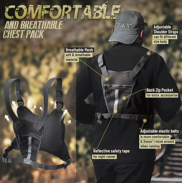 Alt view image 4 of 7 - RXW Tactical Chest Bag for Men Women, EDC Lightweight Breathable Chest Pack, Adjustable Storage Pouch for Hiking Running Motorcycle Outdoor Sports