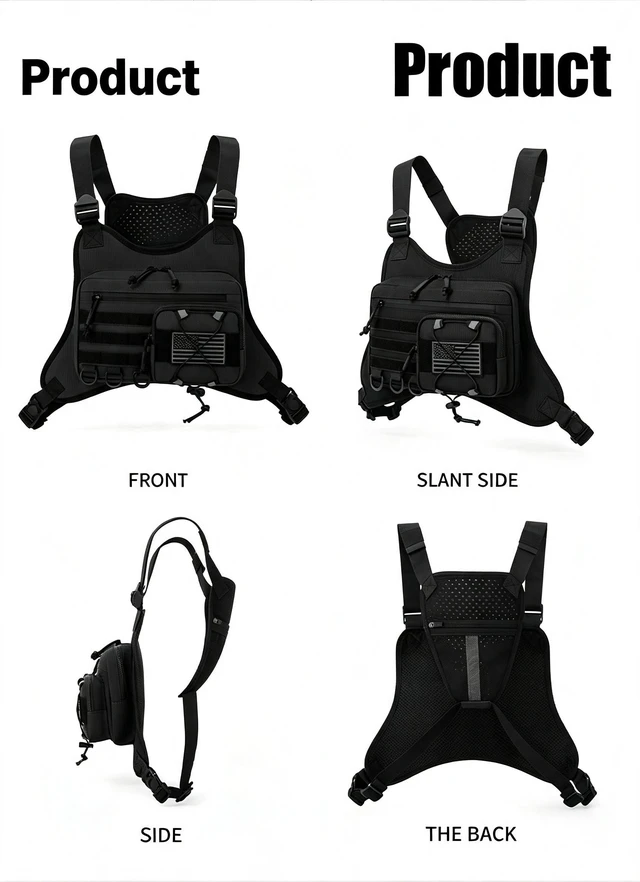 Alt view image 7 of 7 - RXW Tactical Chest Bag for Men Women, EDC Lightweight Breathable Chest Pack, Adjustable Storage Pouch for Hiking Running Motorcycle Outdoor Sports