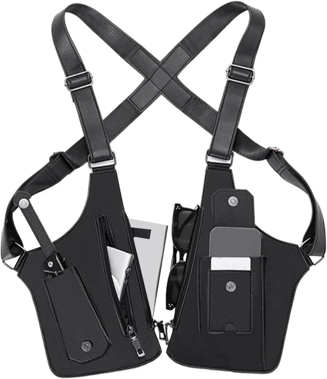 Alt view image 3 of 7 - PU Leather Underarm Hidden Chest Pouch for Men & Women, AntiTheft DualPocket Storage Bag with Adjustable Strap, Wallet & Phone Holder for Travel Cycling Work