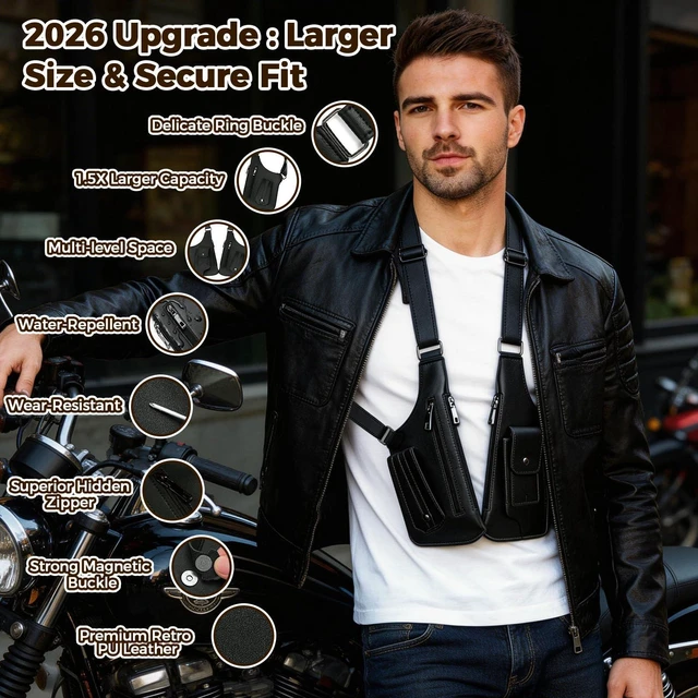 Alt view image 7 of 7 - PU Leather Underarm Hidden Chest Pouch for Men & Women, AntiTheft DualPocket Storage Bag with Adjustable Strap, Wallet & Phone Holder for Travel Cycling Work