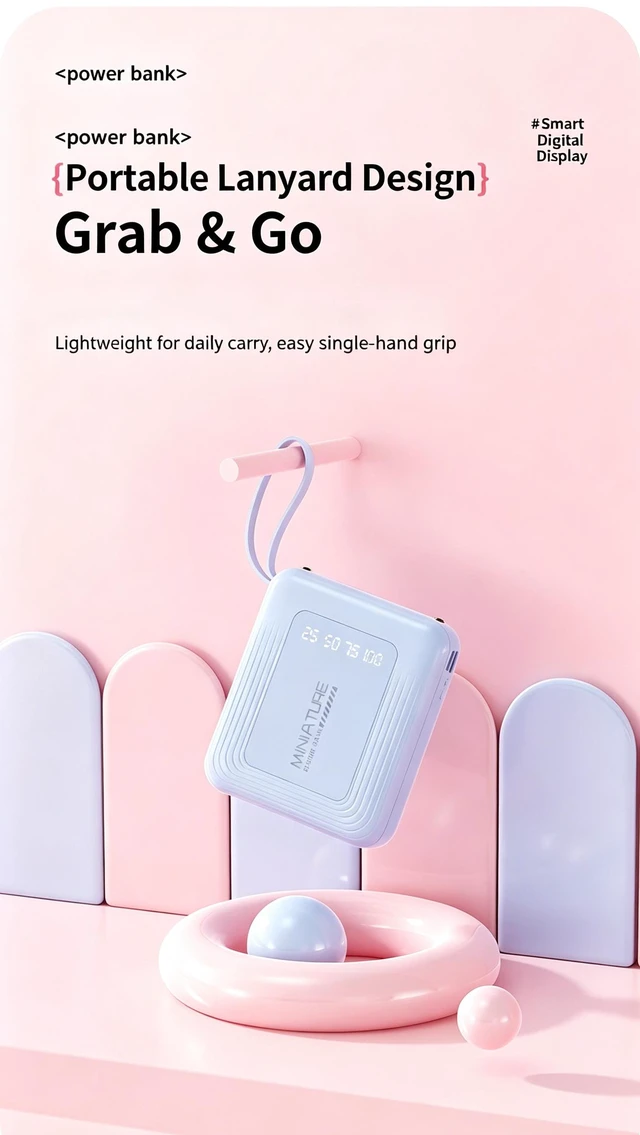 Alt view image 3 of 7 - Portable 10000mAh Power Bank Builtin 4 Cables Fast Charging LED Flashlight Digital Display External Battery Pack for Travel Gift black