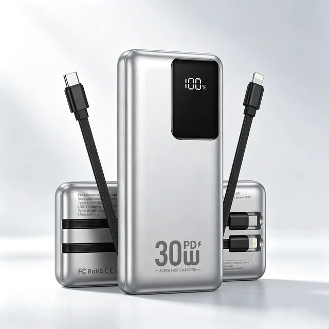 Main image of Solid State Battery Power Bank, 10000mAh & 20000mAh Large Capacity, 30W PD Fast Charging Portable Charger, Built-in Cables Digital Display External Battery Pack, Compatible with iPhone, Android
