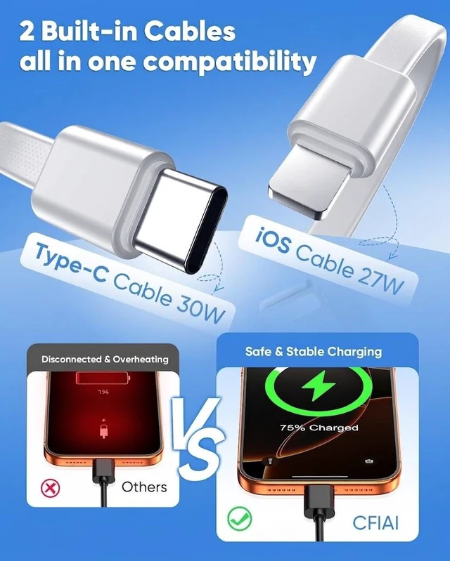 Alt view image 3 of 6 - Solid State Battery Power Bank, 10000mAh & 20000mAh Large Capacity, 30W PD Fast Charging Portable Charger, Built-in Cables Digital Display External Battery Pack, Compatible with iPhone, Android