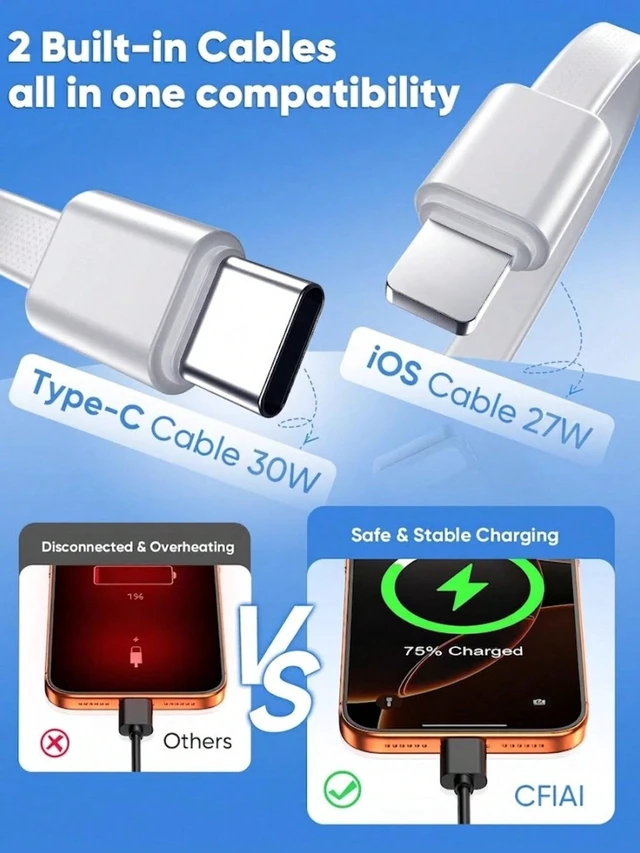 Alt view image 3 of 7 - Solid State Battery Power Bank, 10000mAh & 20000mAh Large Capacity, 30W PD Fast Charging Portable Charger, Built-in Cables Digital Display External Battery Pack, Compatible with iPhone, Android