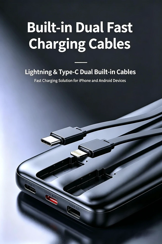 Alt view image 2 of 7 - Solid State Battery Power Bank, 10000mAh & 20000mAh Large Capacity, 30W PD Fast Charging Portable Charger, Built-in Cables Digital Display External Battery Pack, Compatible with iPhone, Android