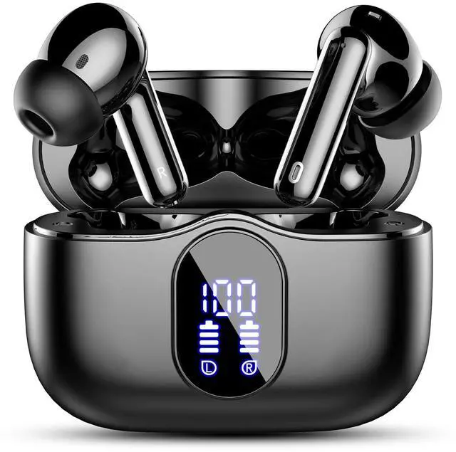 Main image of Wireless Earbuds, Bluetooth 5.4 Headphones Bass Stereo, Ear Buds with Noise Cancelling Mic, LED Display in Ear Earphones Clear Calls, IP7 Waterproof Bluetooth Earbuds for Laptop/Phones/Sports, Black