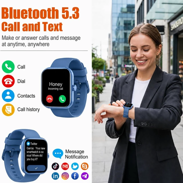 Alt view image 2 of 7 - Coucur Smart Watch for Men Women (Answer/Make Call), 1.83" HD Touchscreen Fitness Tracker, 110+ Sport Modes, Fitness Watch with Heart Rate/Sleep Monitor/Step, Waterproof Smartwatch for Android