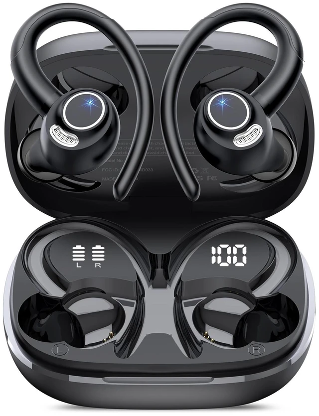 Main image of Wireless Earbuds, Bluetooth 5.4 Headphones Sport Over Ear Buds With ENC Noise Cancelling Mic, 48H, Wireless Earphone With Earhooks, Stereo Deep Bass, IP7 Waterproof ear bud for Workout Running, Black