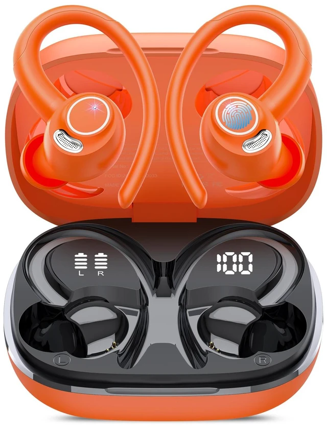 Main image of Wireless Earbuds, Bluetooth 5.4 Headphones Sport Over Ear Buds With ENC Noise Cancelling Mic, 48H, Wireless Earphone With Earhooks, Stereo Deep Bass, IP7 Waterproof earbud for Workout Running, Orange