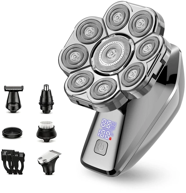 Main image of Nllosa 9D Head Shavers for Bald Men, 8500 RPM Wet & Dry Electric Razor for Men | 9 Floating Rotary Heads, IPX7 Wet & Dry, 6-in-1 Grooming Kit, 120-Min Runtime, LED Display, USB-C Rechargeable