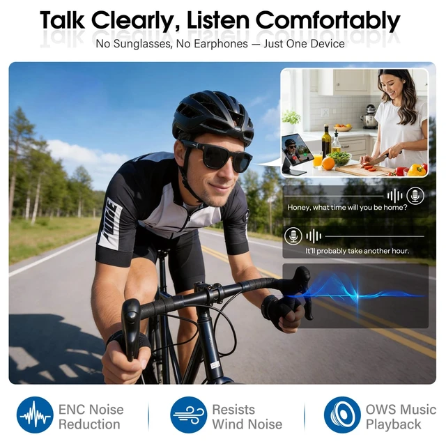 Alt view image 5 of 7 - Smart Glasses with 4K Camera, 139-Lang AI Translation, ChatGPT Object Recognition, Open-Ear Audio & BT Calls, Clear/Polarized Lenses, 8MP/32MP OIS, 3600mAh Case