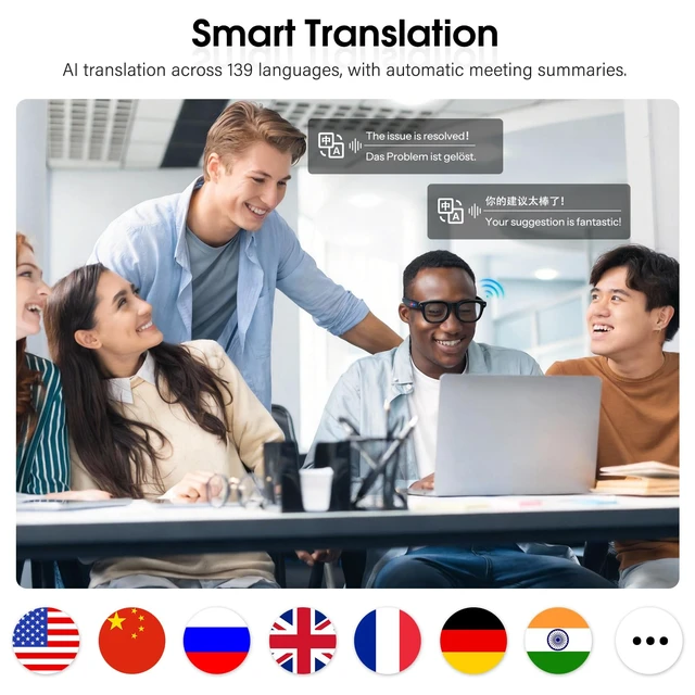 Alt view image 4 of 7 - Smart Glasses with 4K Camera, 139-Lang AI Translation, ChatGPT Object Recognition, Open-Ear Audio & BT Calls, Clear/Polarized Lenses, 8MP/32MP OIS, 3600mAh Case