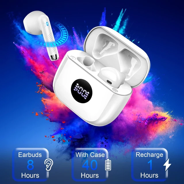 Alt view image 7 of 7 - Wireless Earbuds, Bluetooth 5.4 Headphones HiFi Stereo, in Ear Ear Buds with 4 ENC Noise Cancelling Mics, 40H Playback Earphones with Mini Case, IP7 Waterproof Headset with LED Display