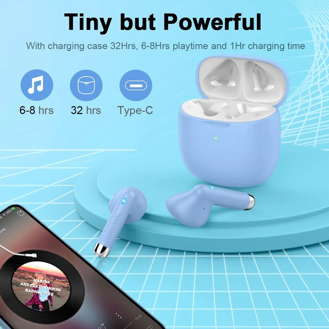 Alt view image 7 of 7 - Wireless Earbuds, Bluetooth 5.4 Headphones in Ear with Noise Cancelling Mic, Bluetooth Earbuds Stereo Bass, IP7 Waterproof Sports Earphones, 36H Playtime USB C Charging Buds Light Blue for Android iOS